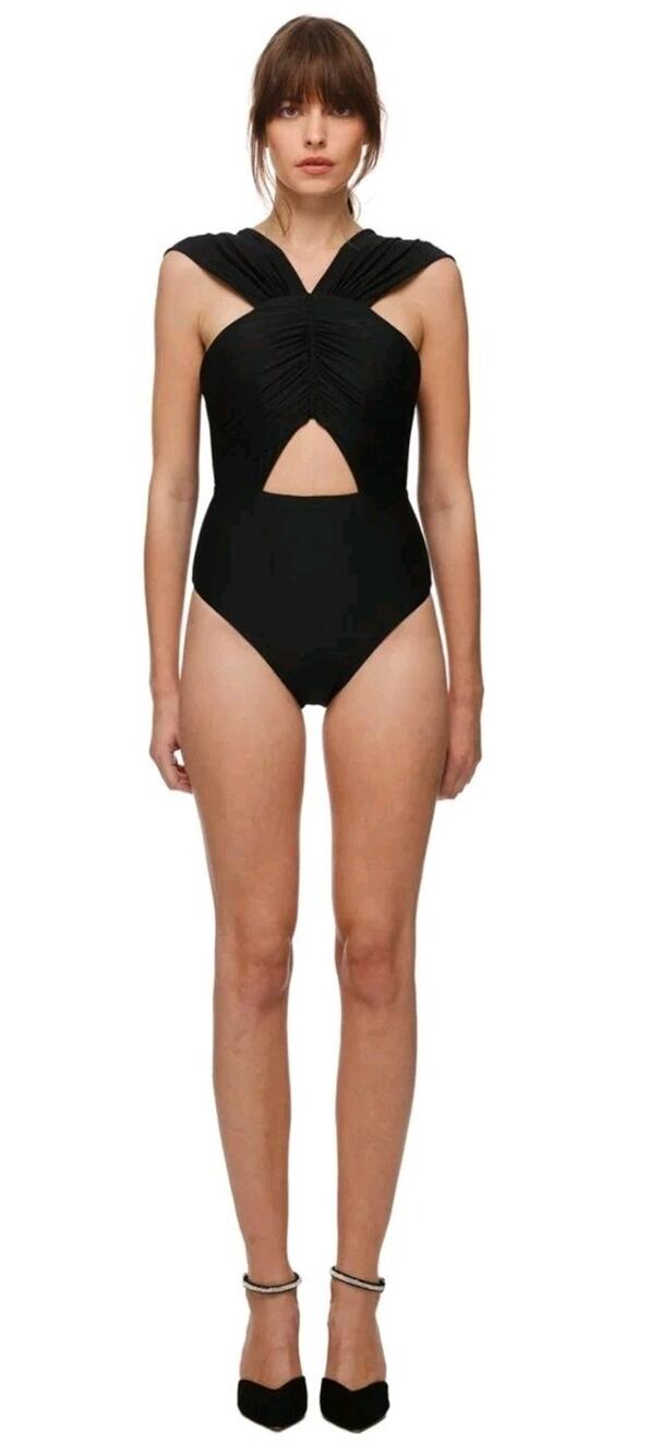 Self Portrait Ruched Wide Strap Cut Out One Piece Swimsuit Swimwear Size US 4